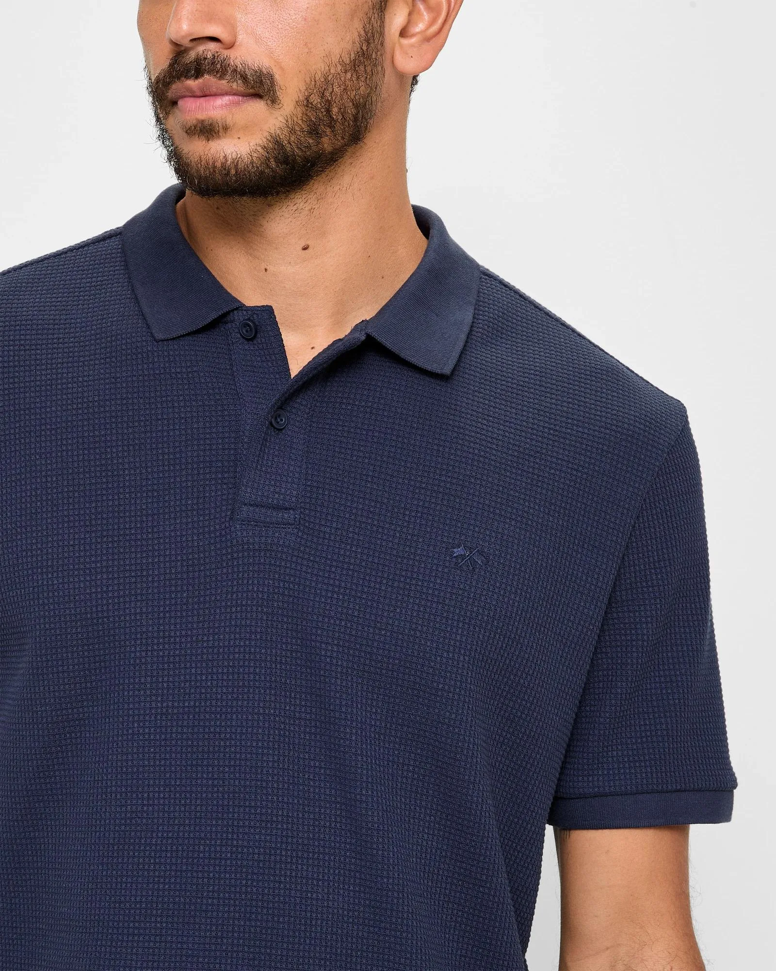popular  Australian Cotton Blend Waffle Polo Top - Navy Blue
