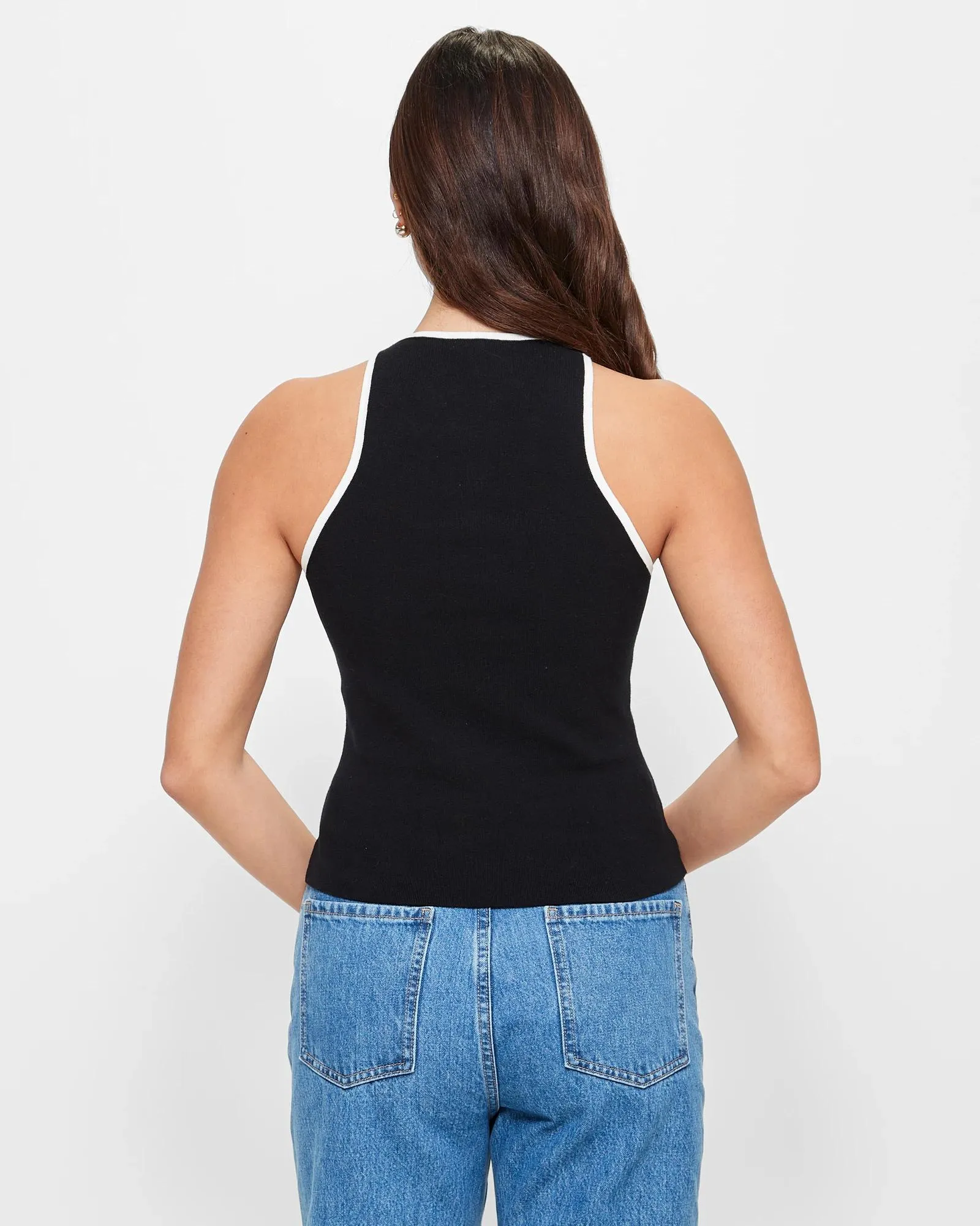 popular  Contrast Racer Tank Top - Lily Loves - Black / White