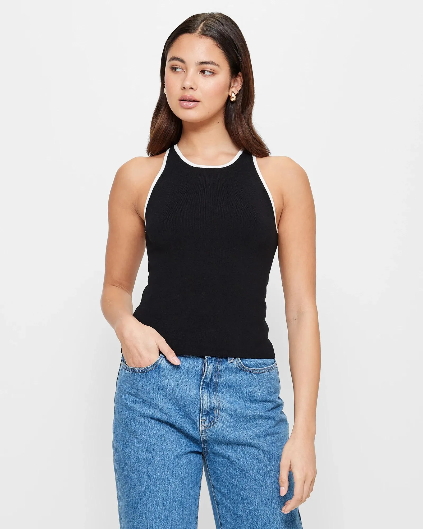 popular  Contrast Racer Tank Top - Lily Loves - Black / White