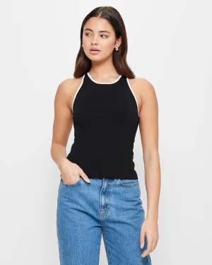 popular  Contrast Racer Tank Top - Lily Loves - Black / White