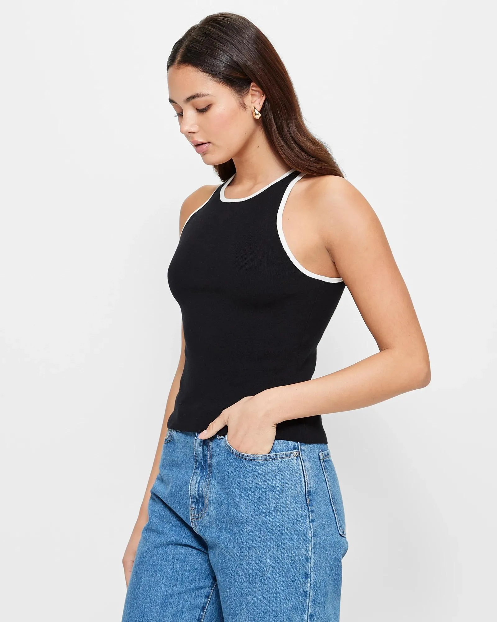 popular  Contrast Racer Tank Top - Lily Loves - Black / White