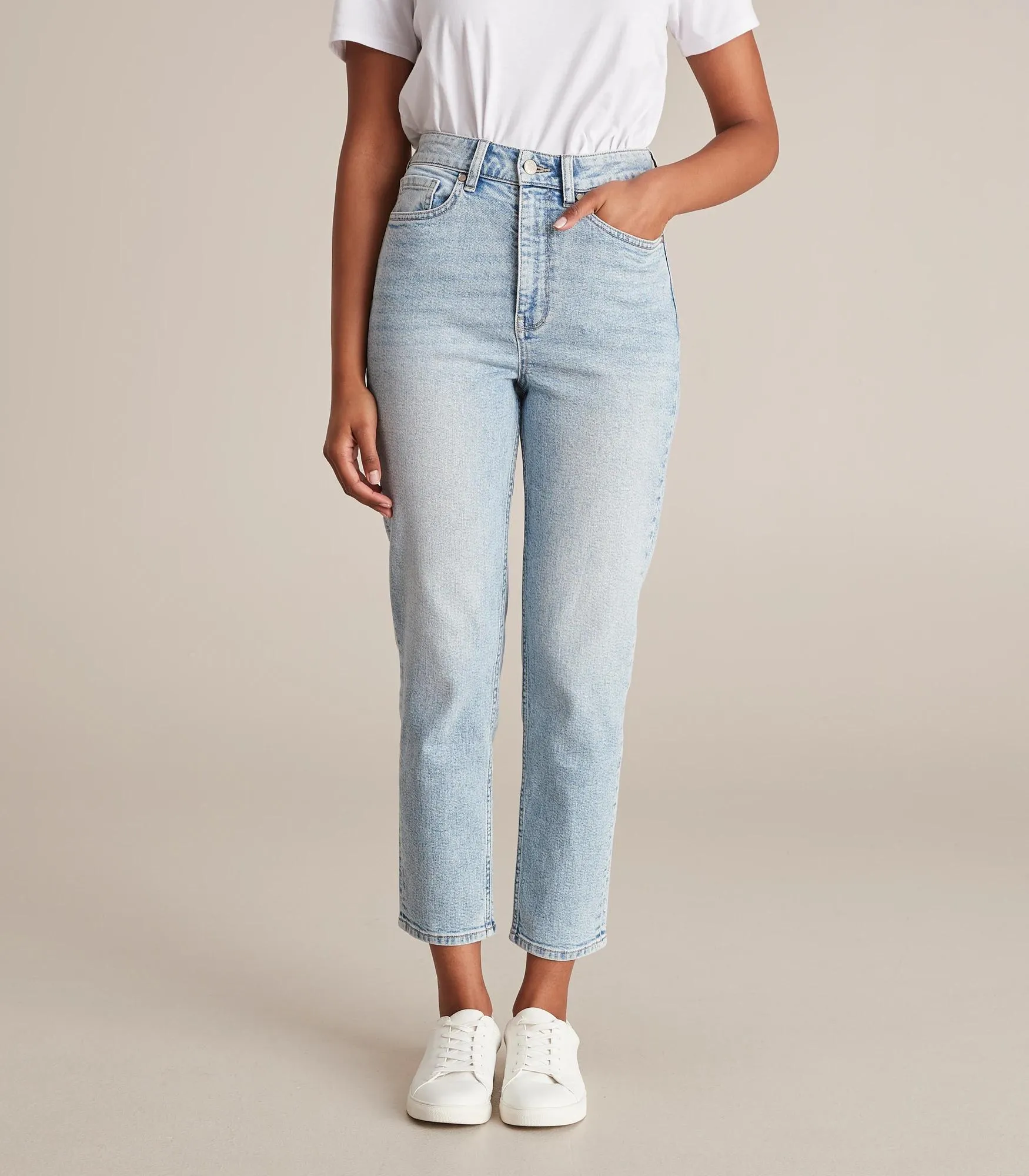 popular  Hayley Super High Rise Crop Length Slim Leg Denim Jeans - PaleIndigo