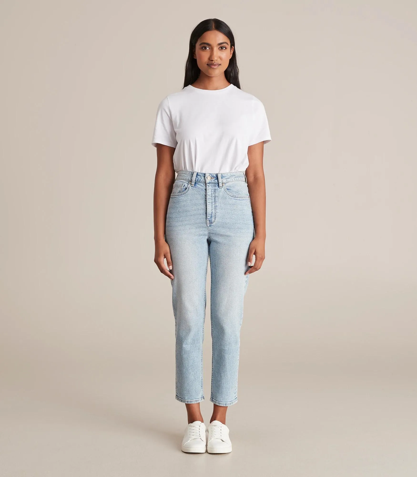popular  Hayley Super High Rise Crop Length Slim Leg Denim Jeans - PaleIndigo