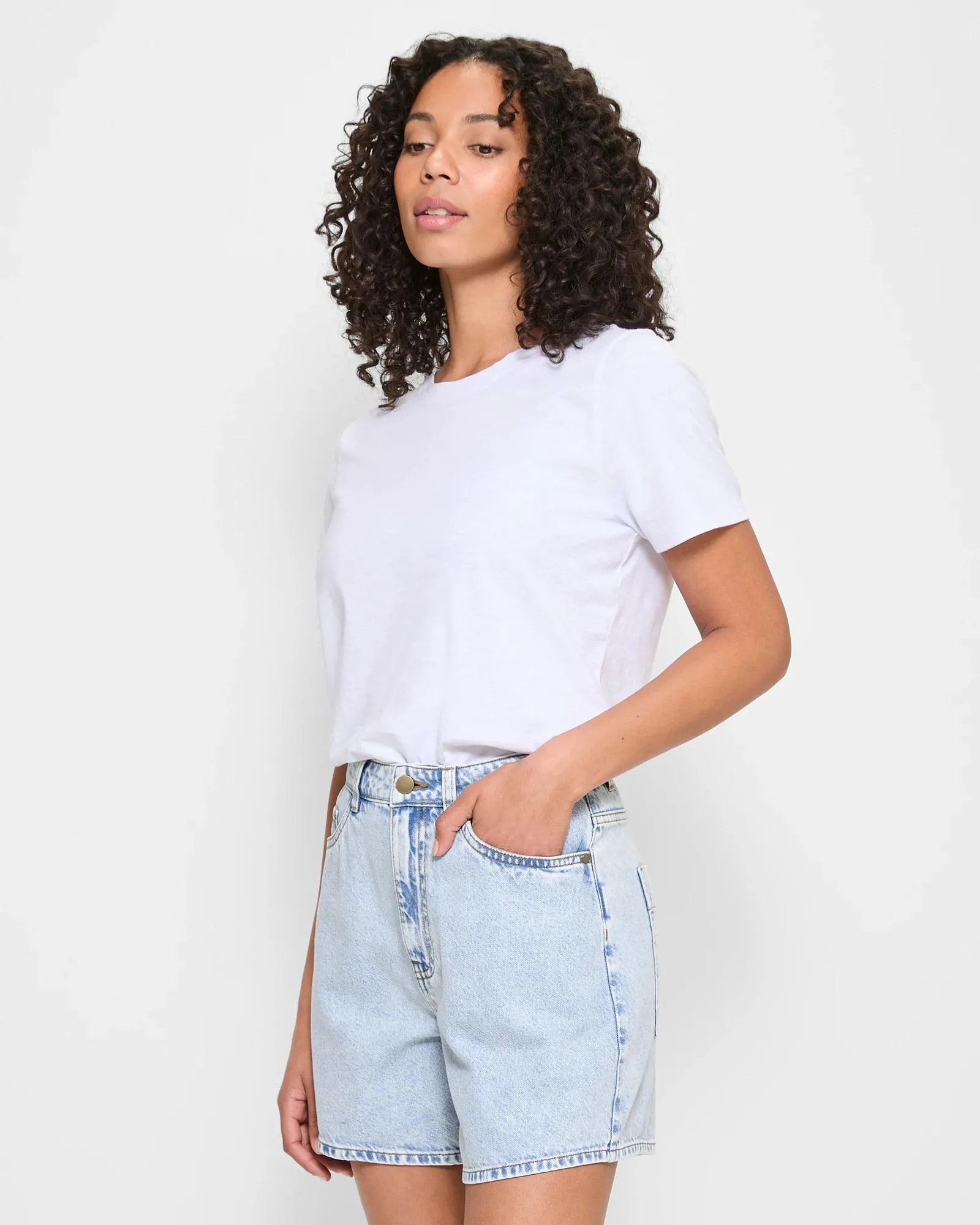 popular  High Rise A-Line Denim Shorts - Island Blue