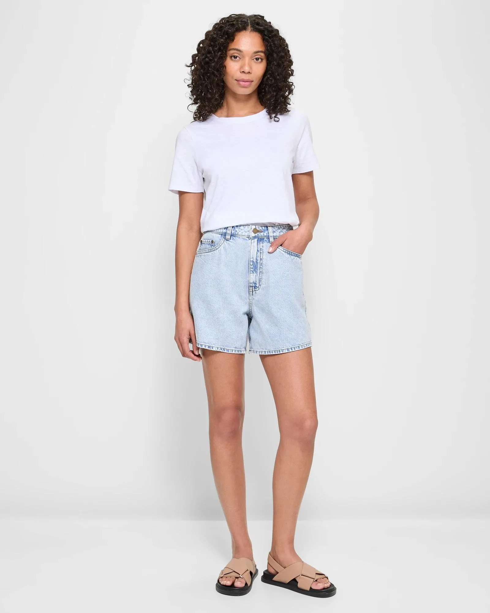 popular  High Rise A-Line Denim Shorts - Island Blue