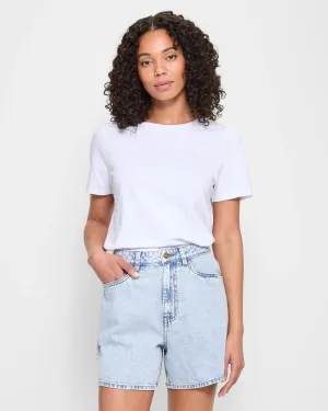 popular  High Rise A-Line Denim Shorts - Island Blue