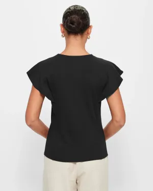 popular  Jersey Flutter Sleeve Top - Preview - Black