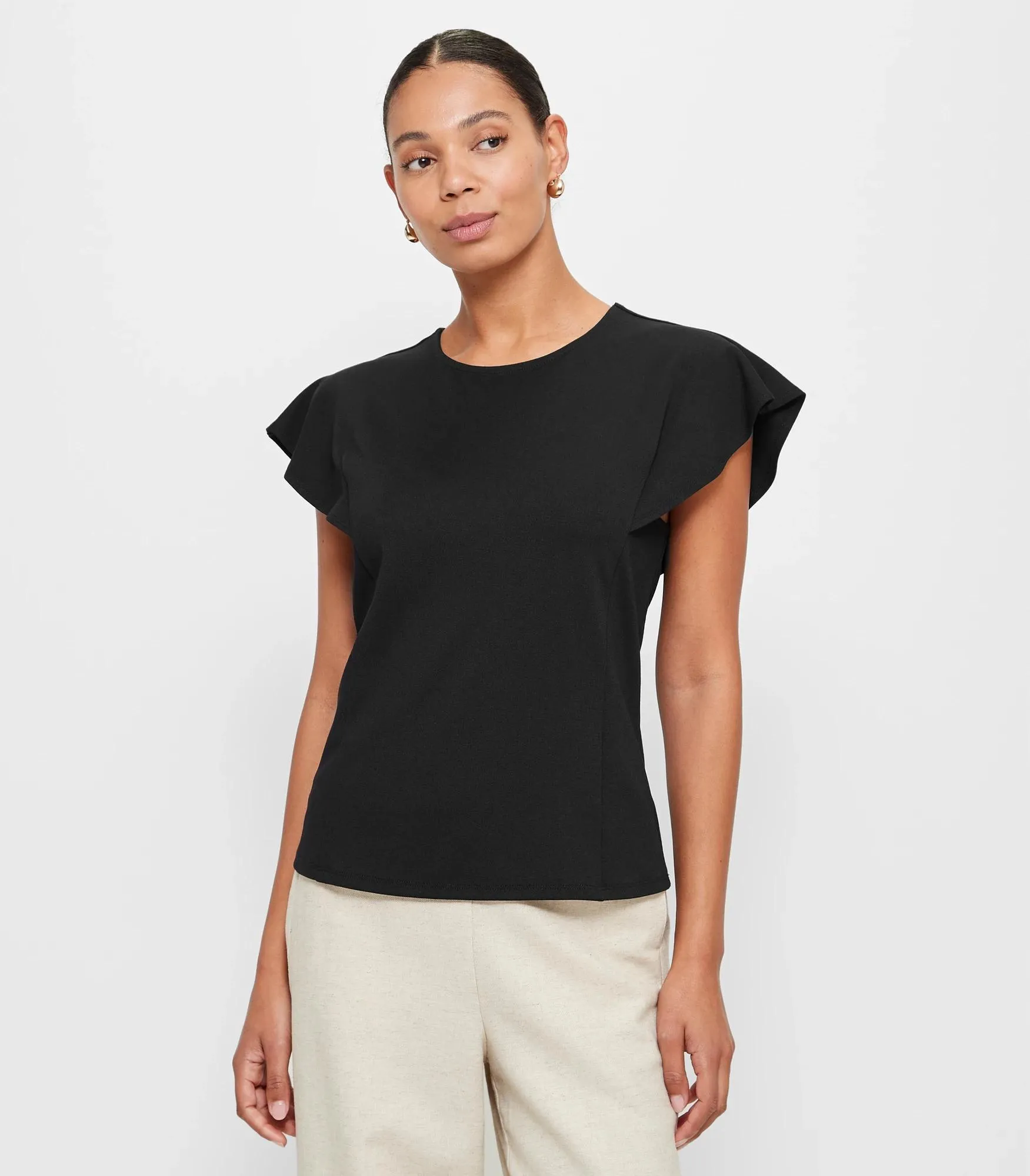 popular  Jersey Flutter Sleeve Top - Preview - Black