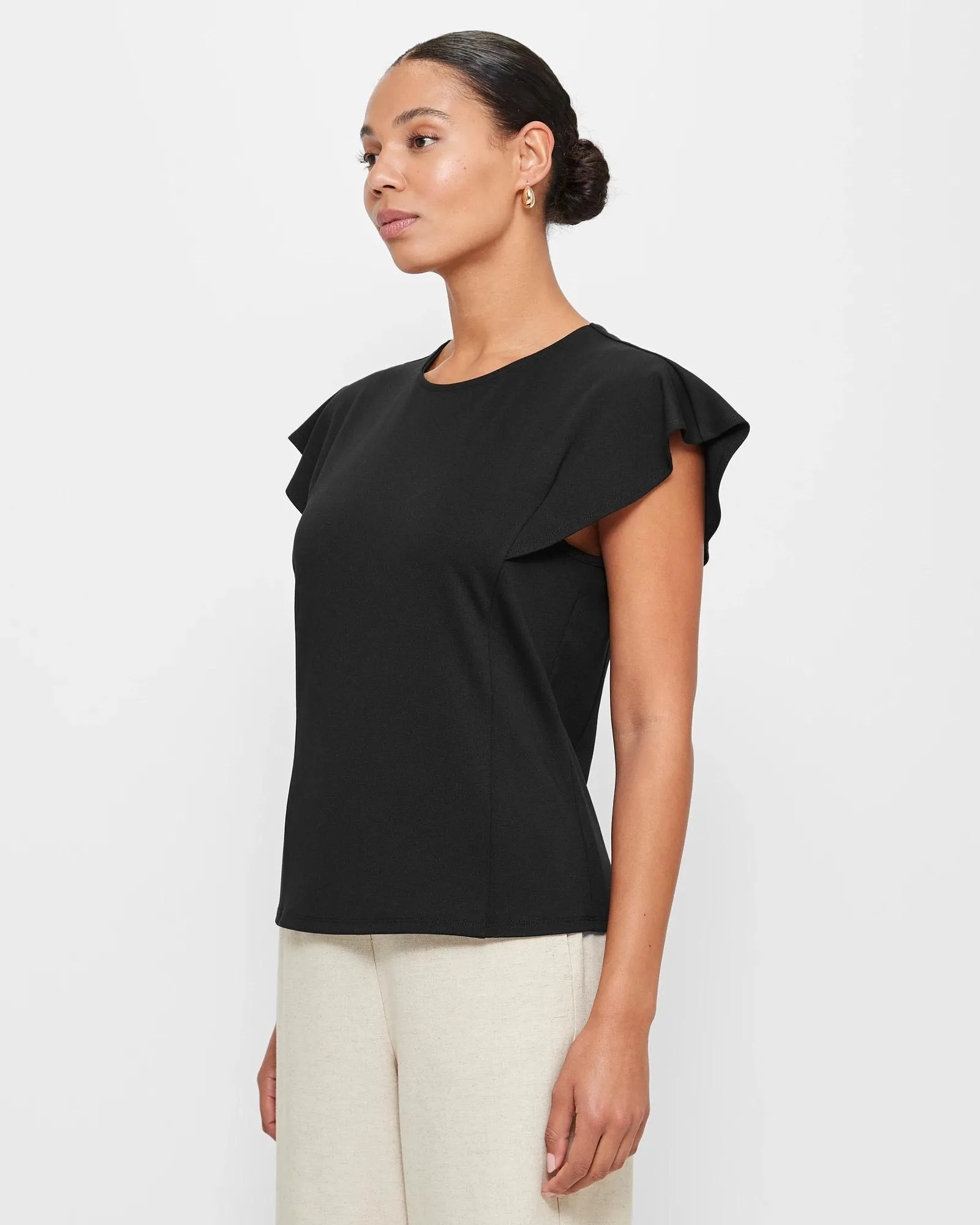 popular  Jersey Flutter Sleeve Top - Preview - Black