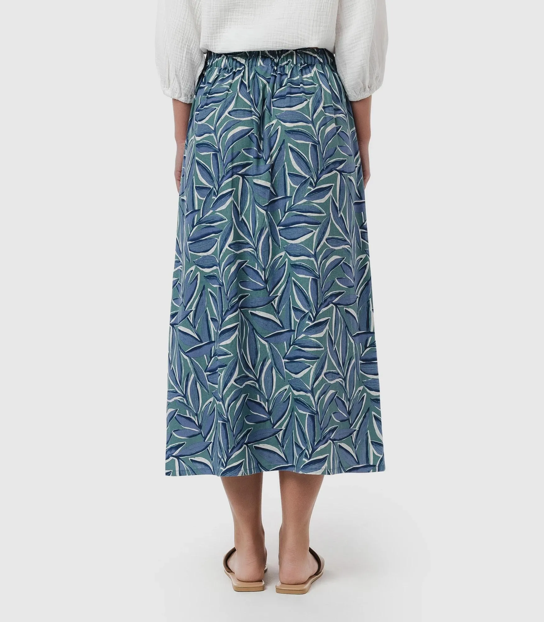 popular  Linen Blend Button Through Midi Skirt - Piping Hot