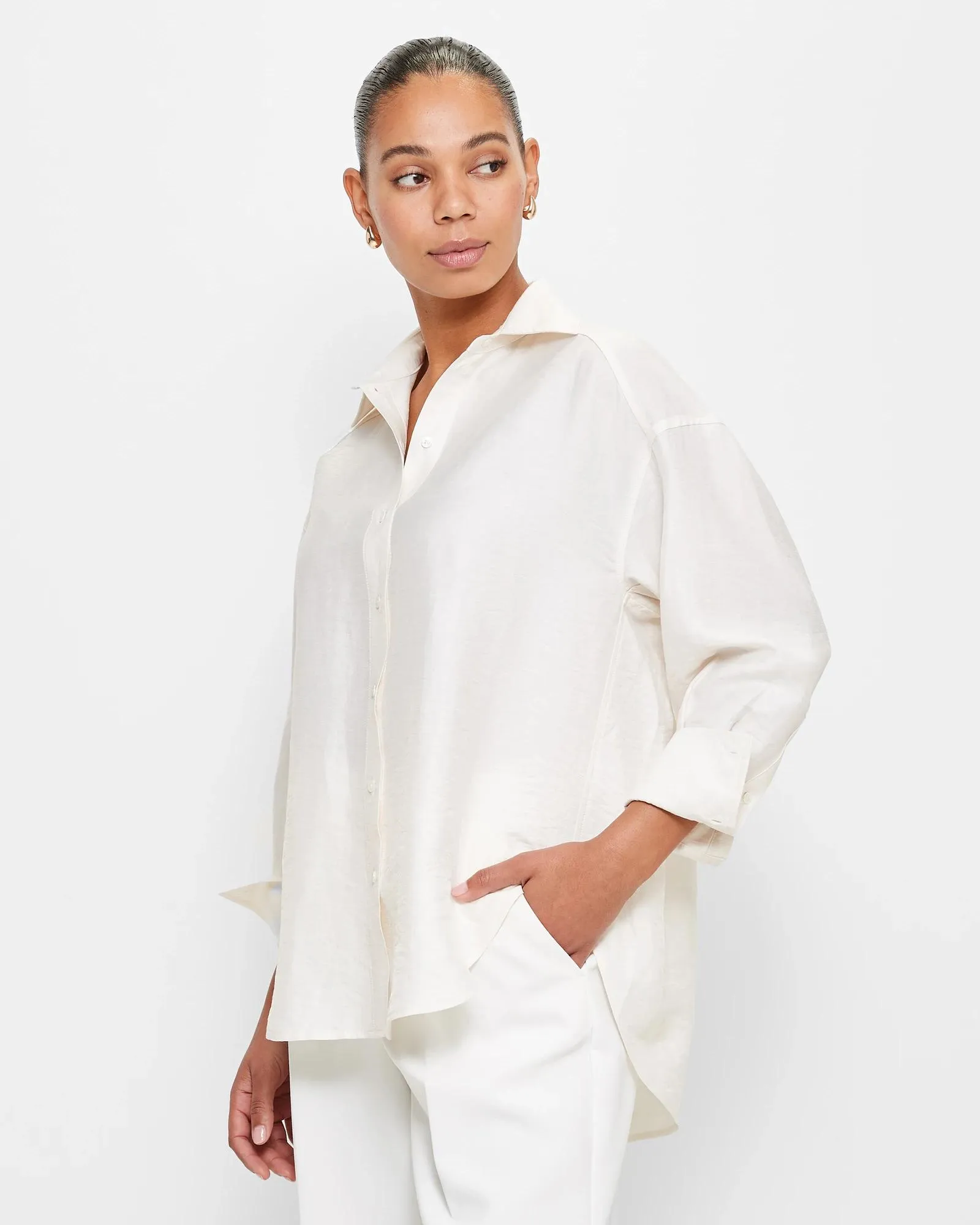 popular  Linen Blend Relaxed Shirt - Preview - Cloud Dancer