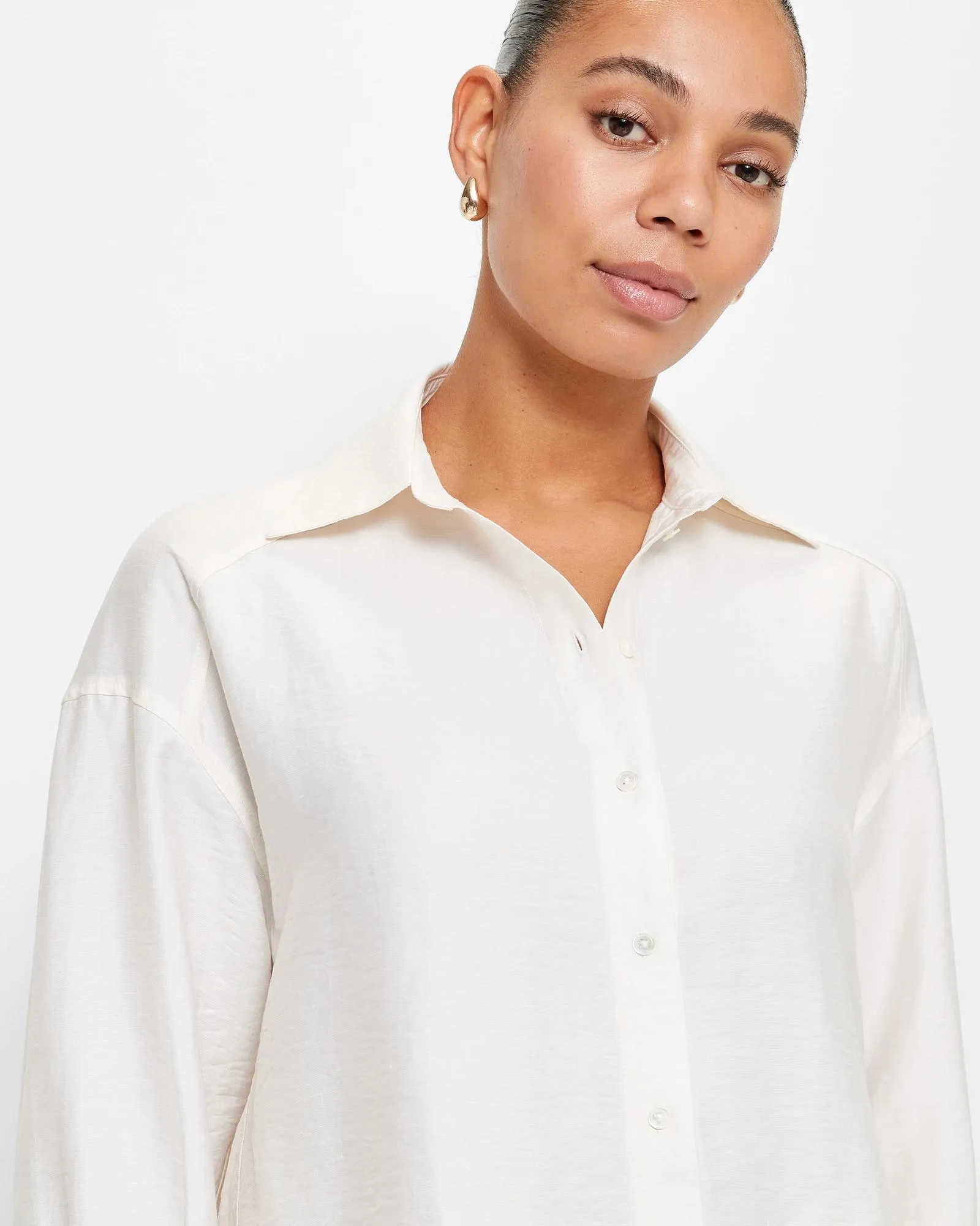 popular  Linen Blend Relaxed Shirt - Preview - Cloud Dancer