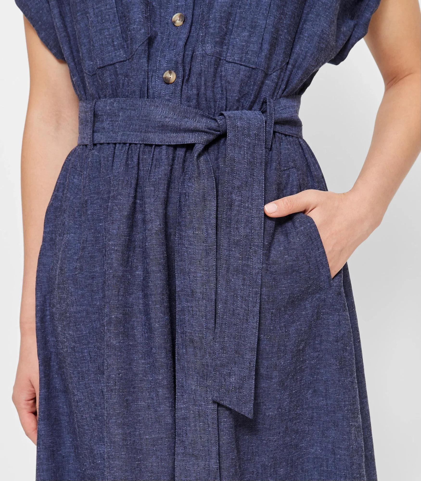 popular  Linen Blend Utility Midi Dress - Navy Cross Dye