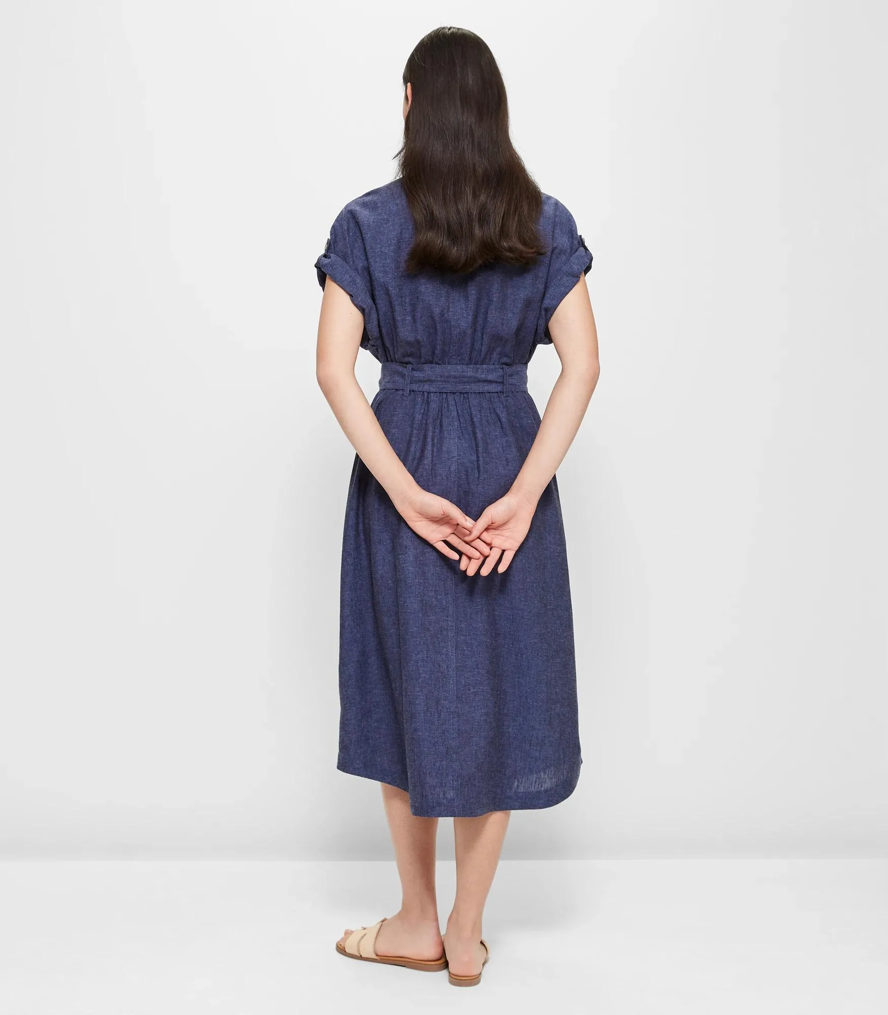 popular  Linen Blend Utility Midi Dress - Navy Cross Dye