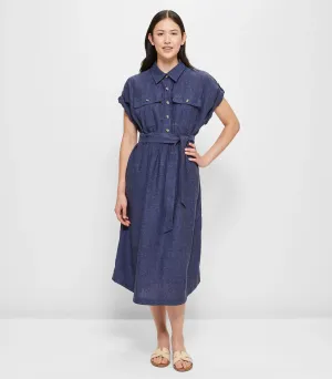popular  Linen Blend Utility Midi Dress - Navy Cross Dye