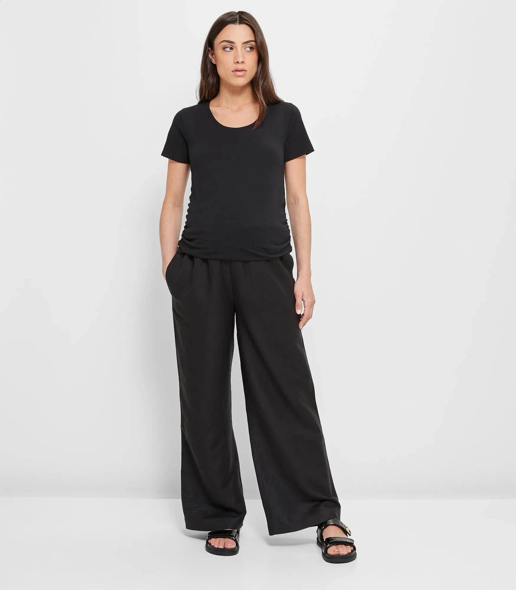 popular  Maternity European Linen Blend Shirred Waist Pants