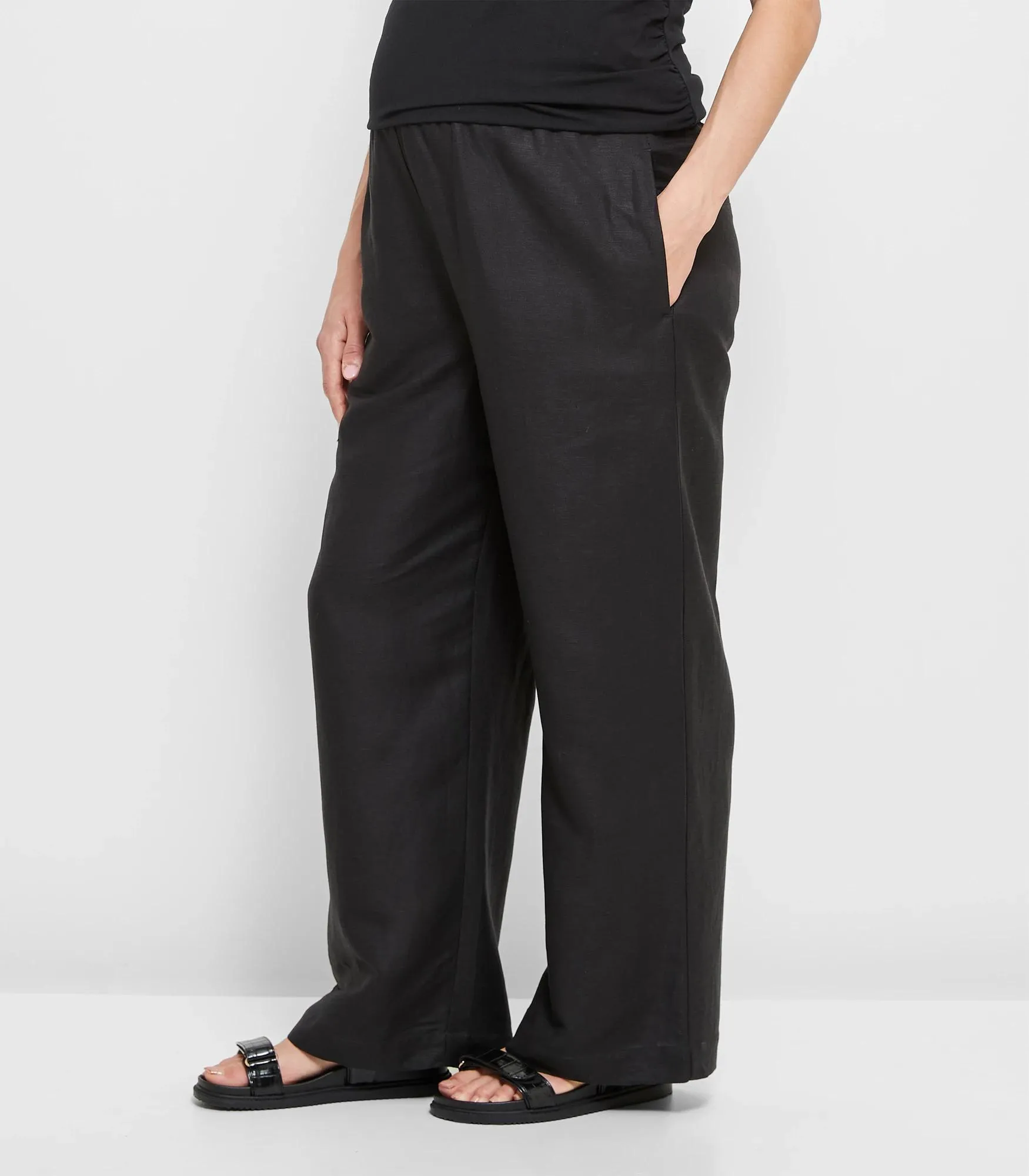 popular  Maternity European Linen Blend Shirred Waist Pants