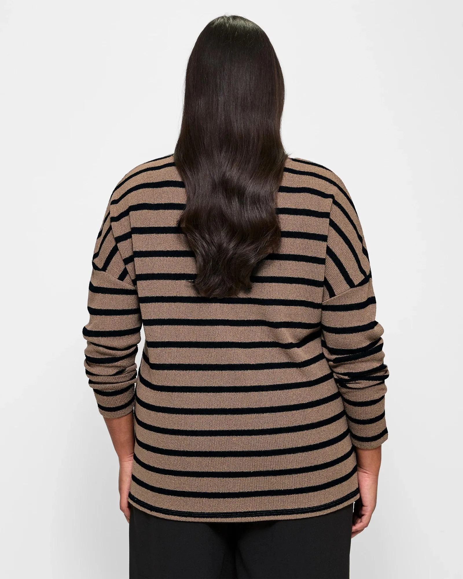 popular  Plus Size 3/4 Sleeve Textured Top - Mocha/Black Stripe