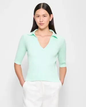 popular  Rib Notch Collar Neck Knit Top - Preview - Opal Mint
