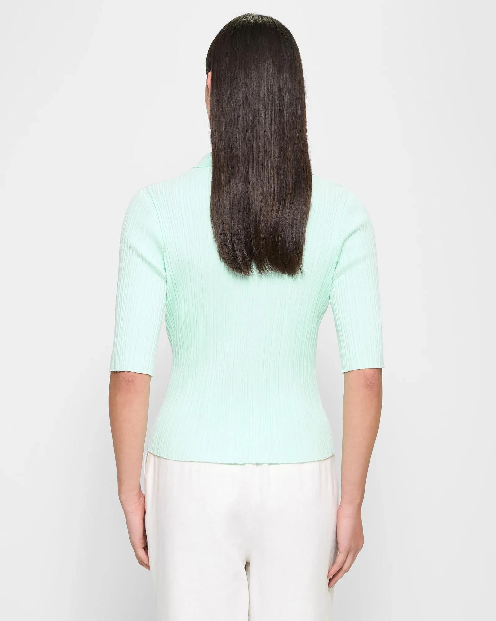 popular  Rib Notch Collar Neck Knit Top - Preview - Opal Mint