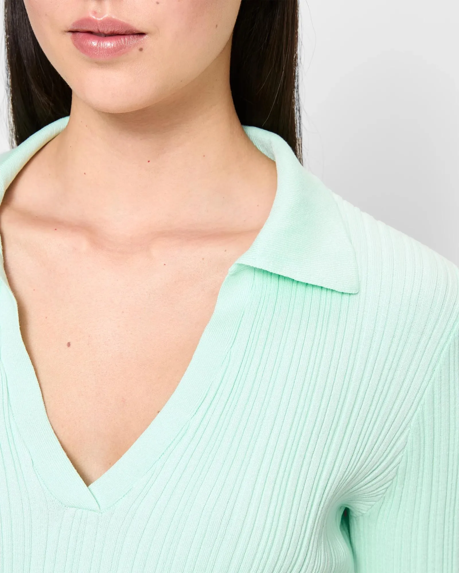 popular  Rib Notch Collar Neck Knit Top - Preview - Opal Mint