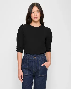 popular  Ruched Sleeve Top - Black