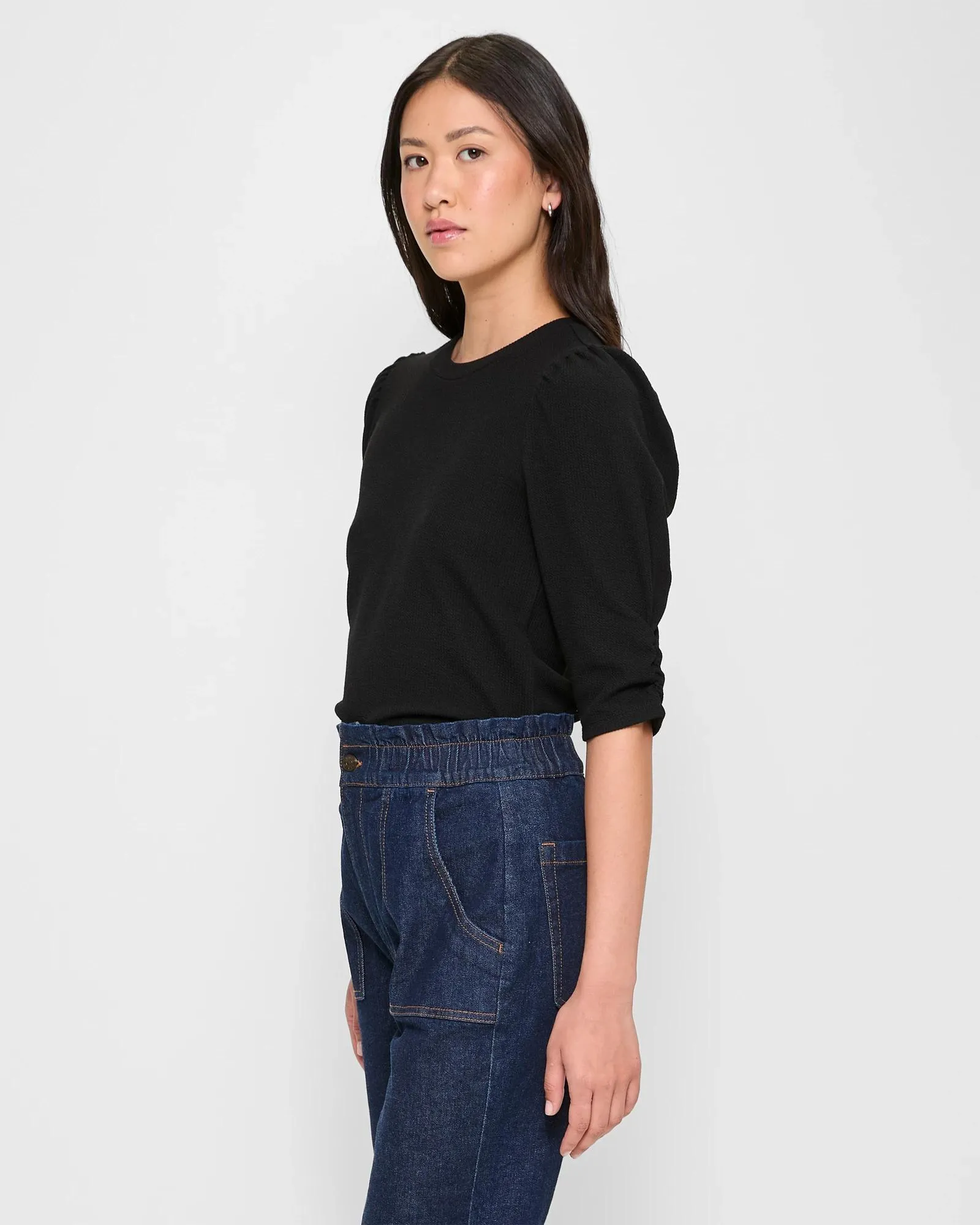 popular  Ruched Sleeve Top - Black