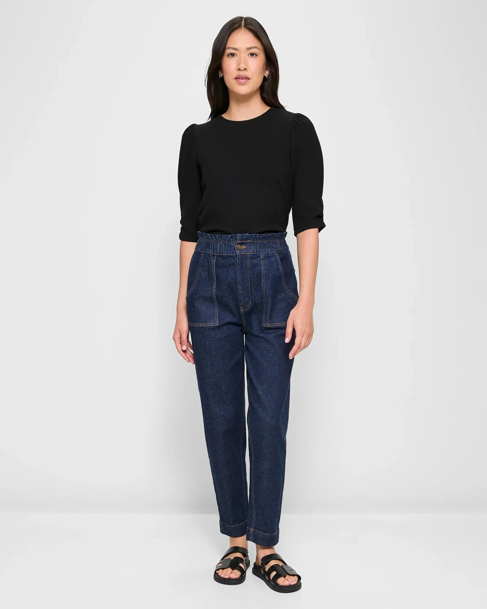 popular  Ruched Sleeve Top - Black