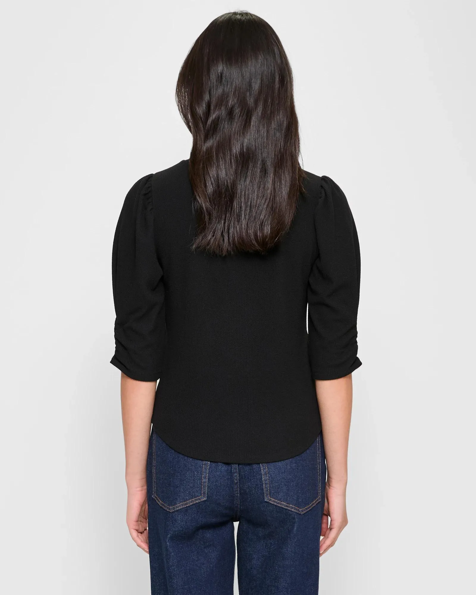 popular  Ruched Sleeve Top - Black