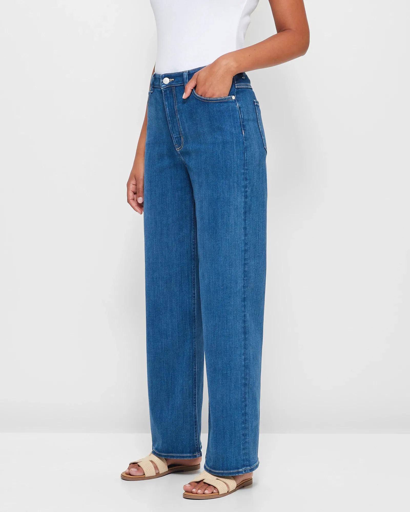 popular  Shape Your Body Super High Rise Full Length Wide Leg Denim Jeans - Imperial Blue