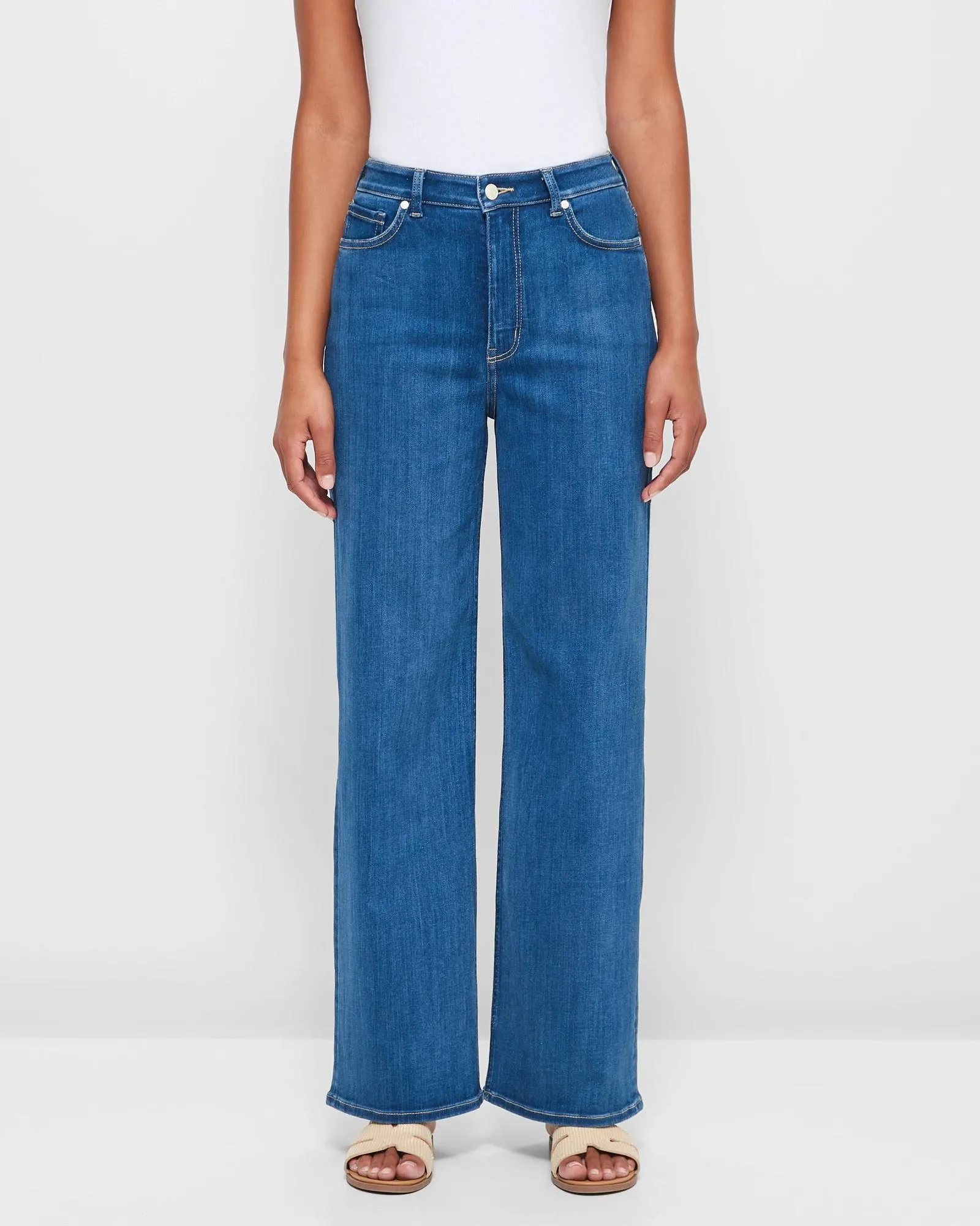 popular  Shape Your Body Super High Rise Full Length Wide Leg Denim Jeans - Imperial Blue
