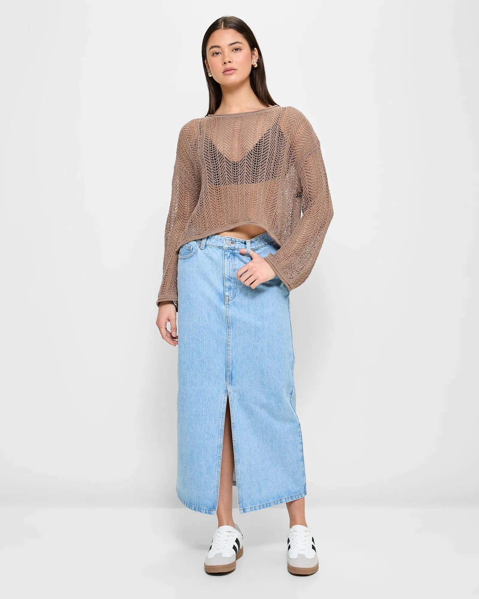 popular  Slouchy Crochet Jumper - Lily Loves - Fossil