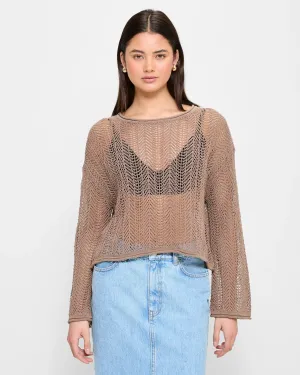 popular  Slouchy Crochet Jumper - Lily Loves - Fossil