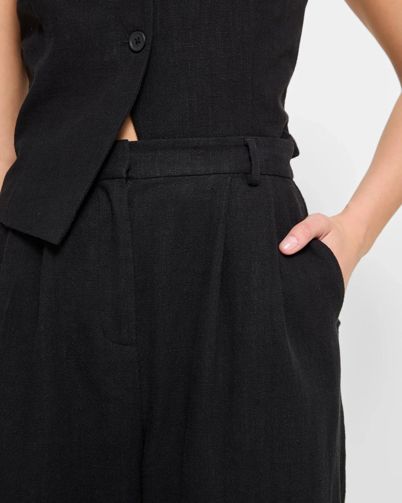 popular  Straight Pleat Front Pants - Lily Loves - Black
