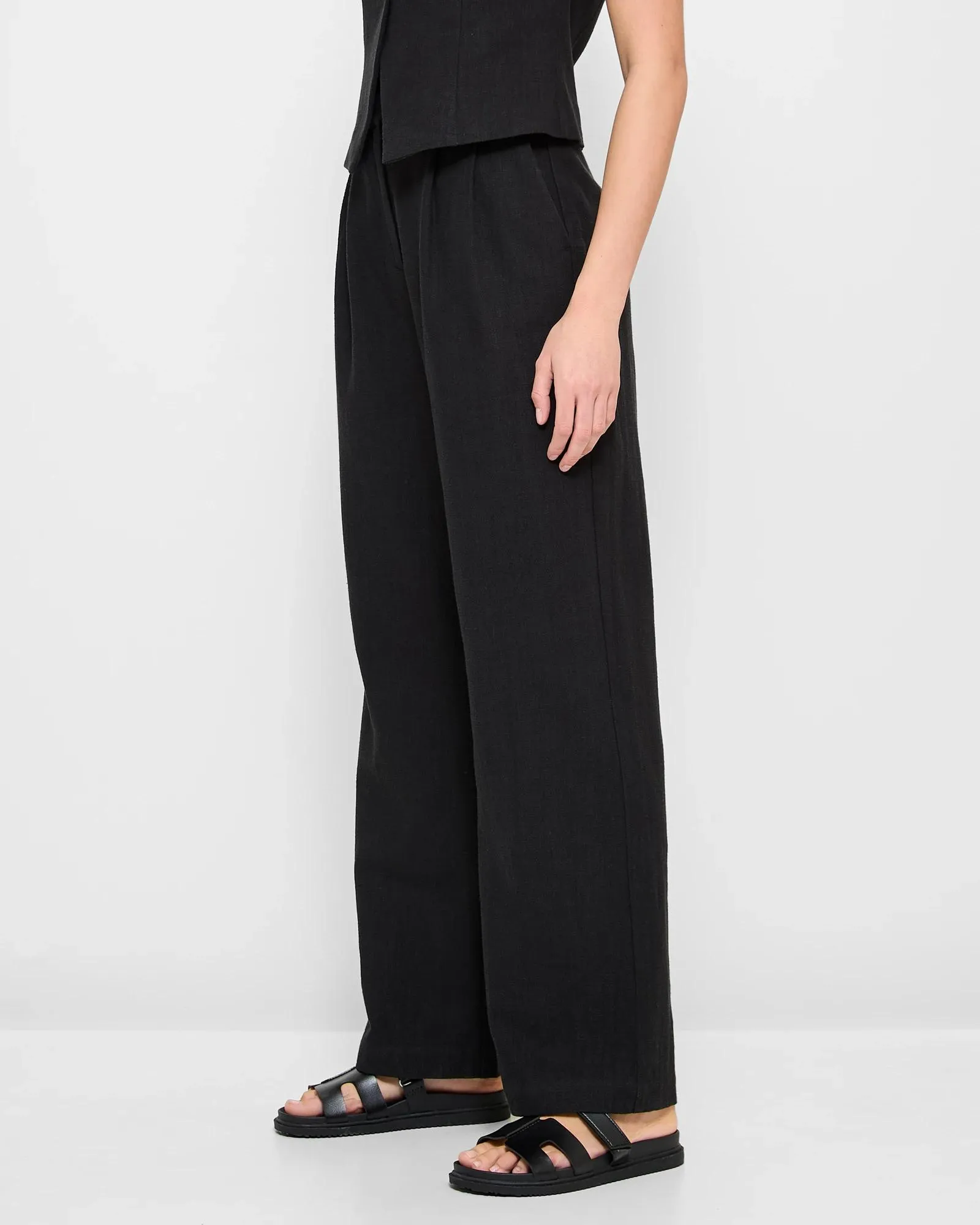 popular  Straight Pleat Front Pants - Lily Loves - Black