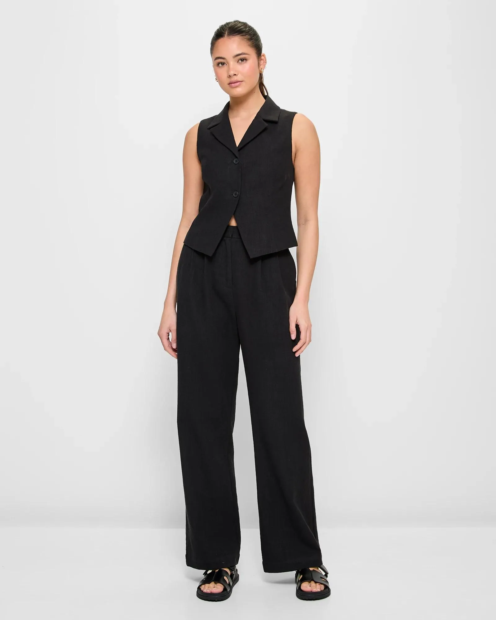 popular  Straight Pleat Front Pants - Lily Loves - Black