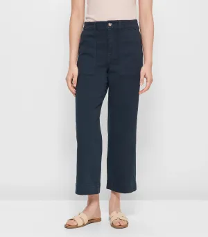 popular  Stretch Wide Leg Twill Pants - Night Sky Blue