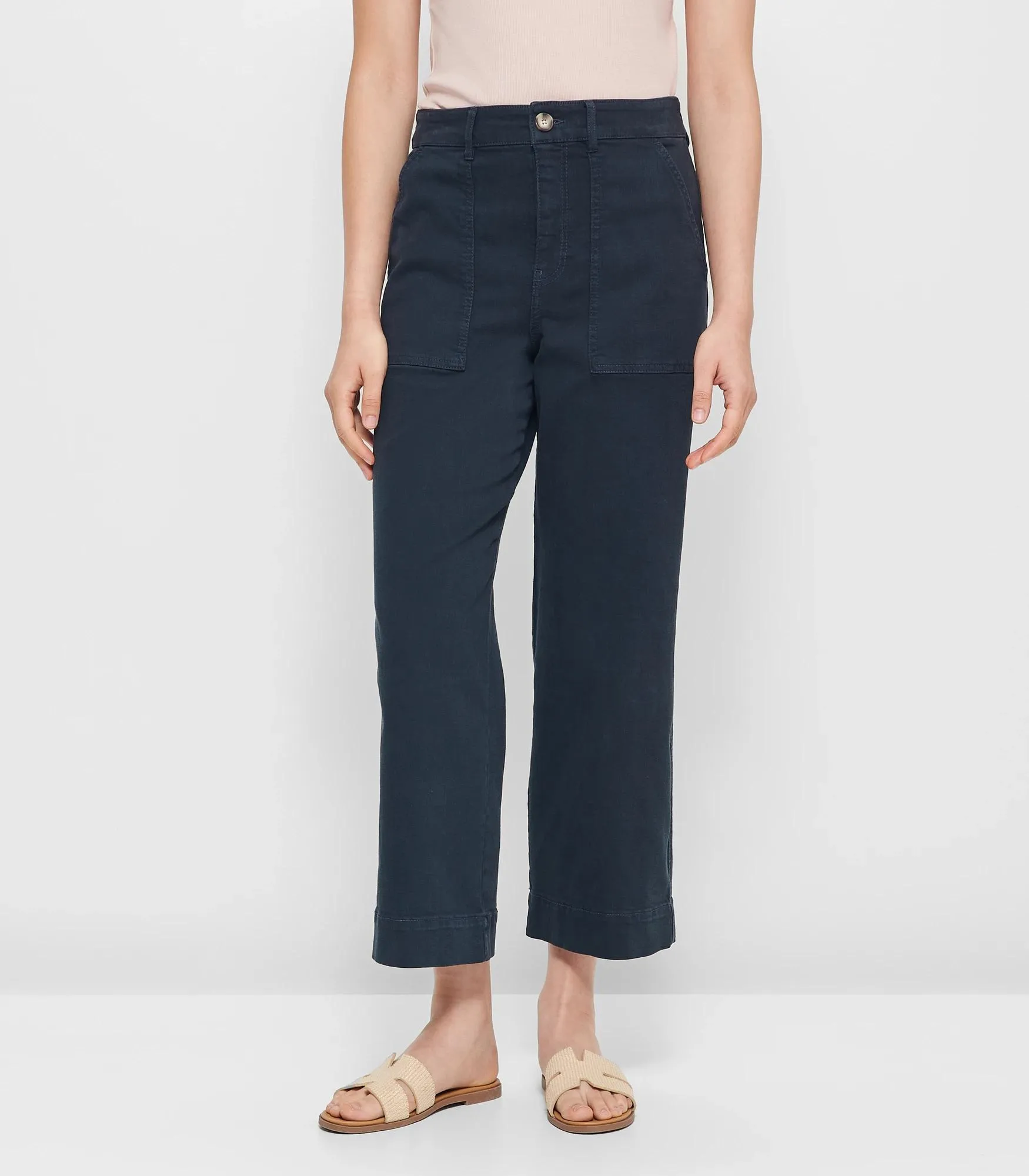 popular  Stretch Wide Leg Twill Pants - Night Sky Blue