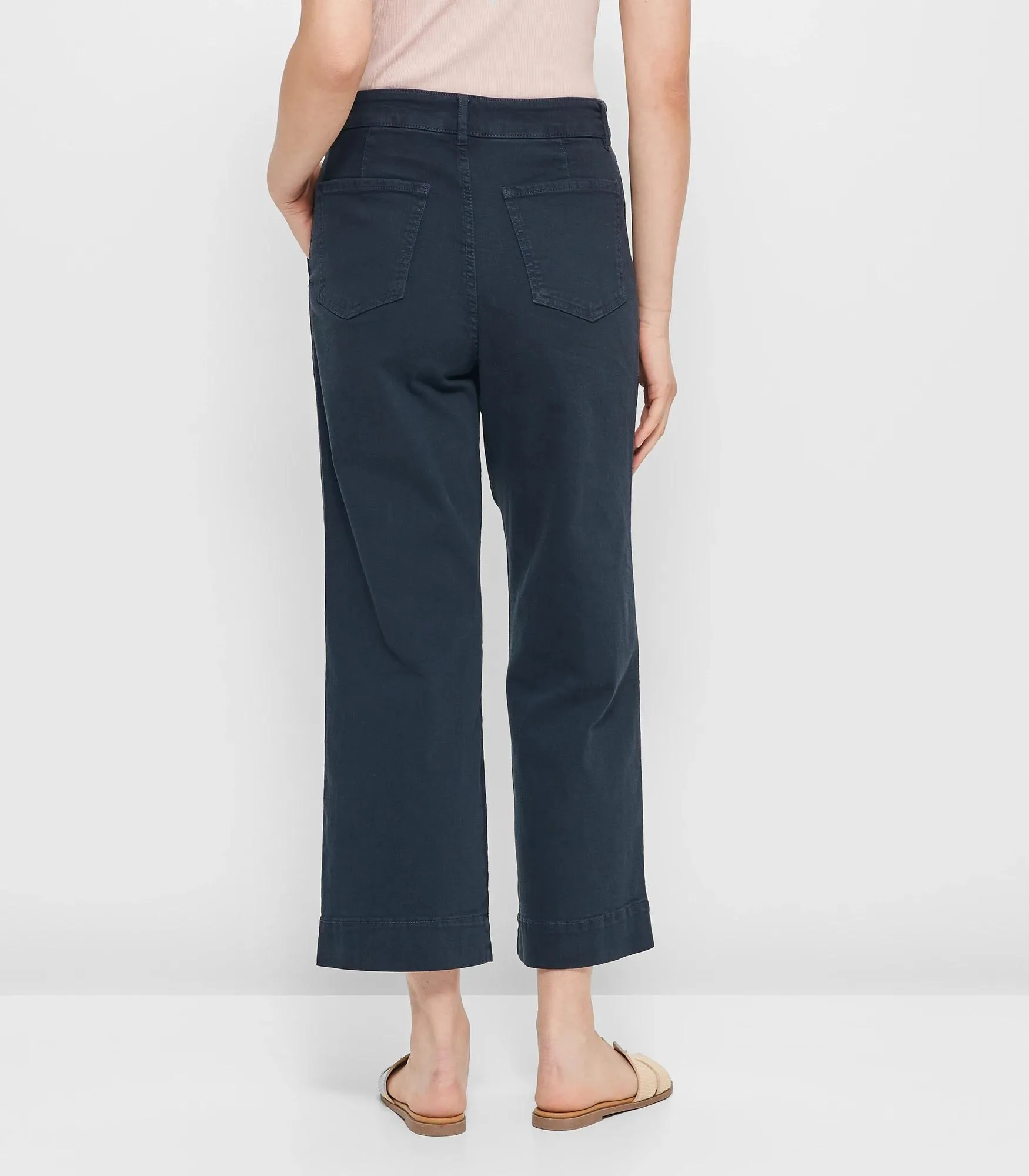 popular  Stretch Wide Leg Twill Pants - Night Sky Blue