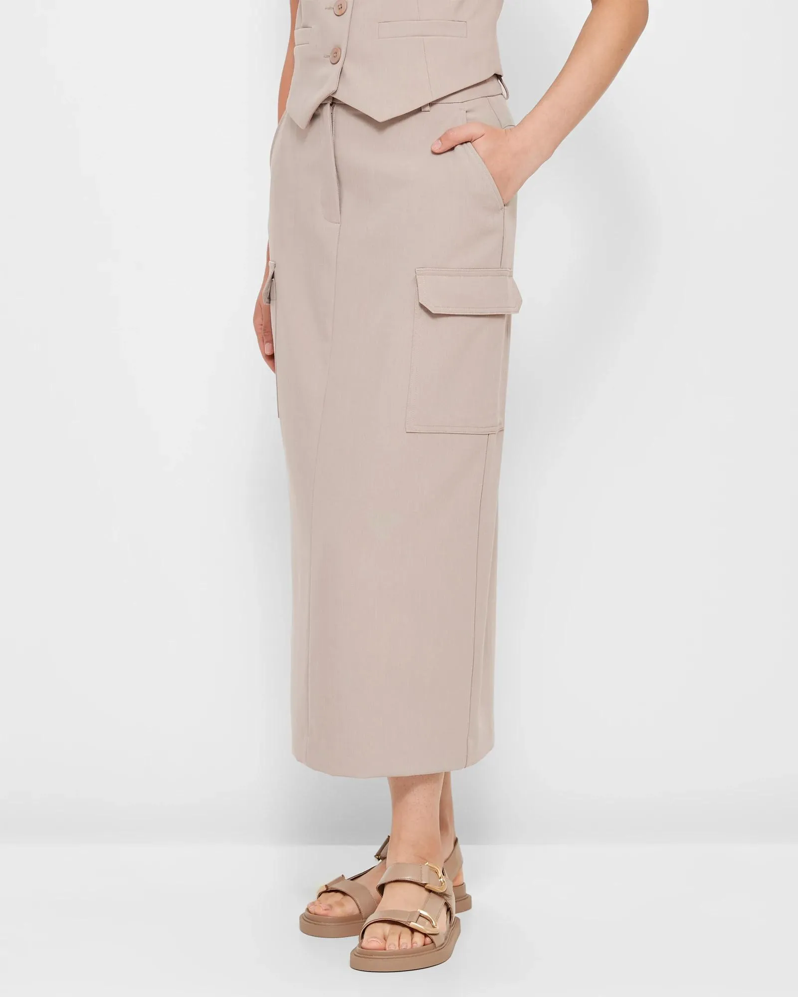 popular  Tailored Cargo Midi Skirt - Preview - Mushroom