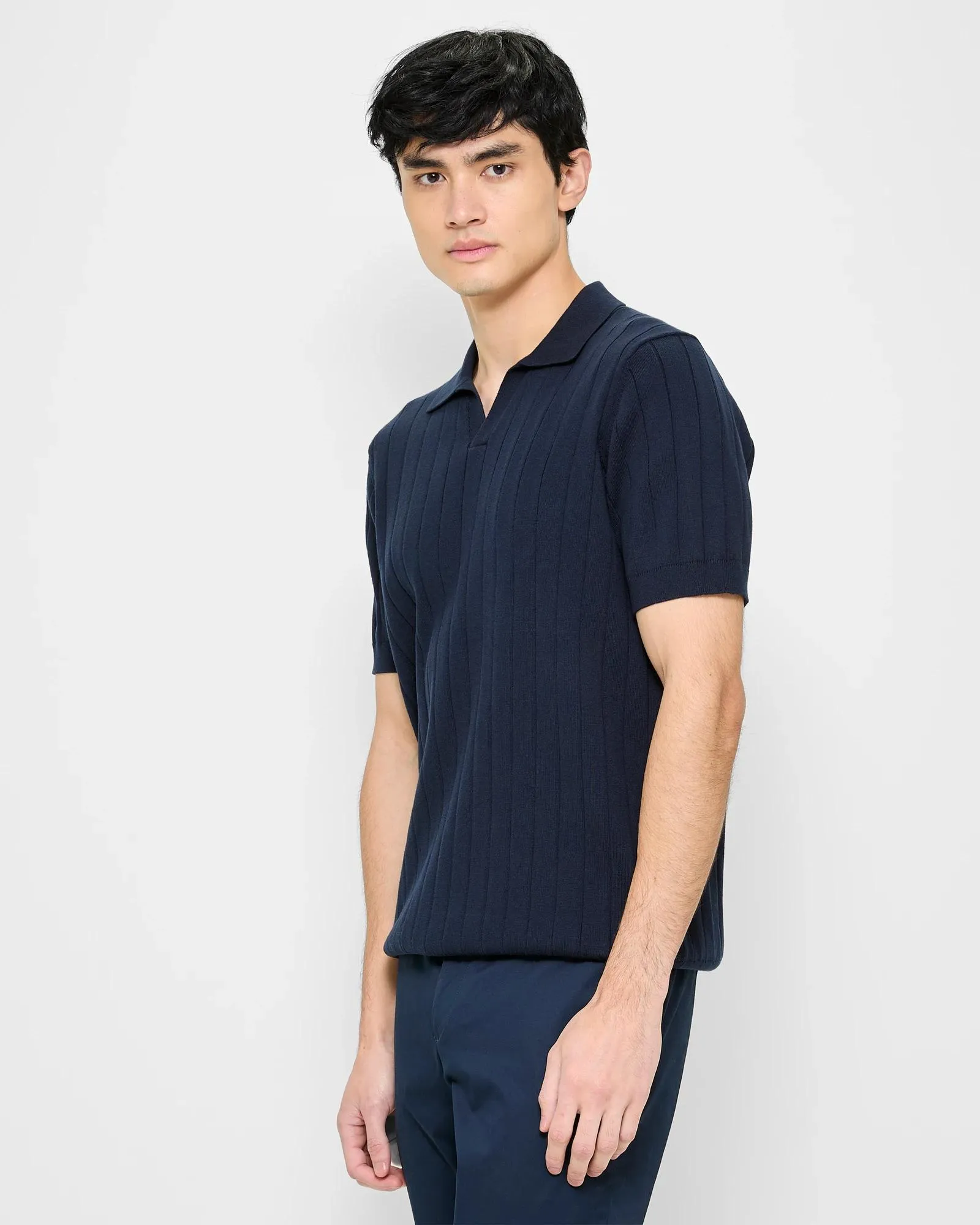 popular  Trophy Neck Polo Top - Preview - Navy Blue