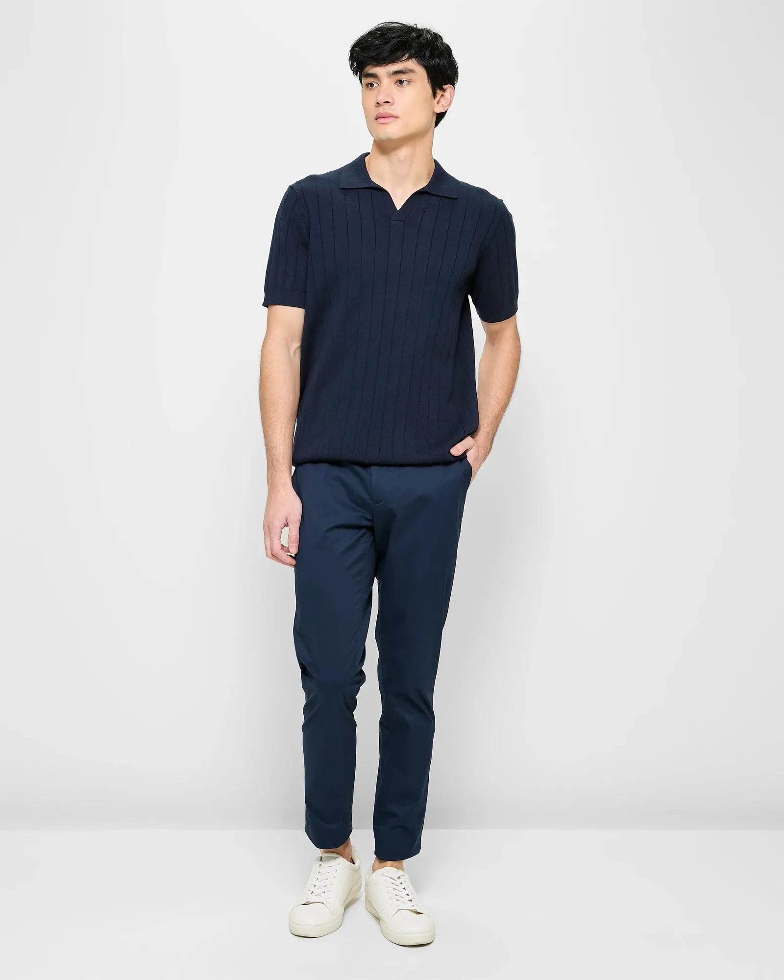 popular  Trophy Neck Polo Top - Preview - Navy Blue