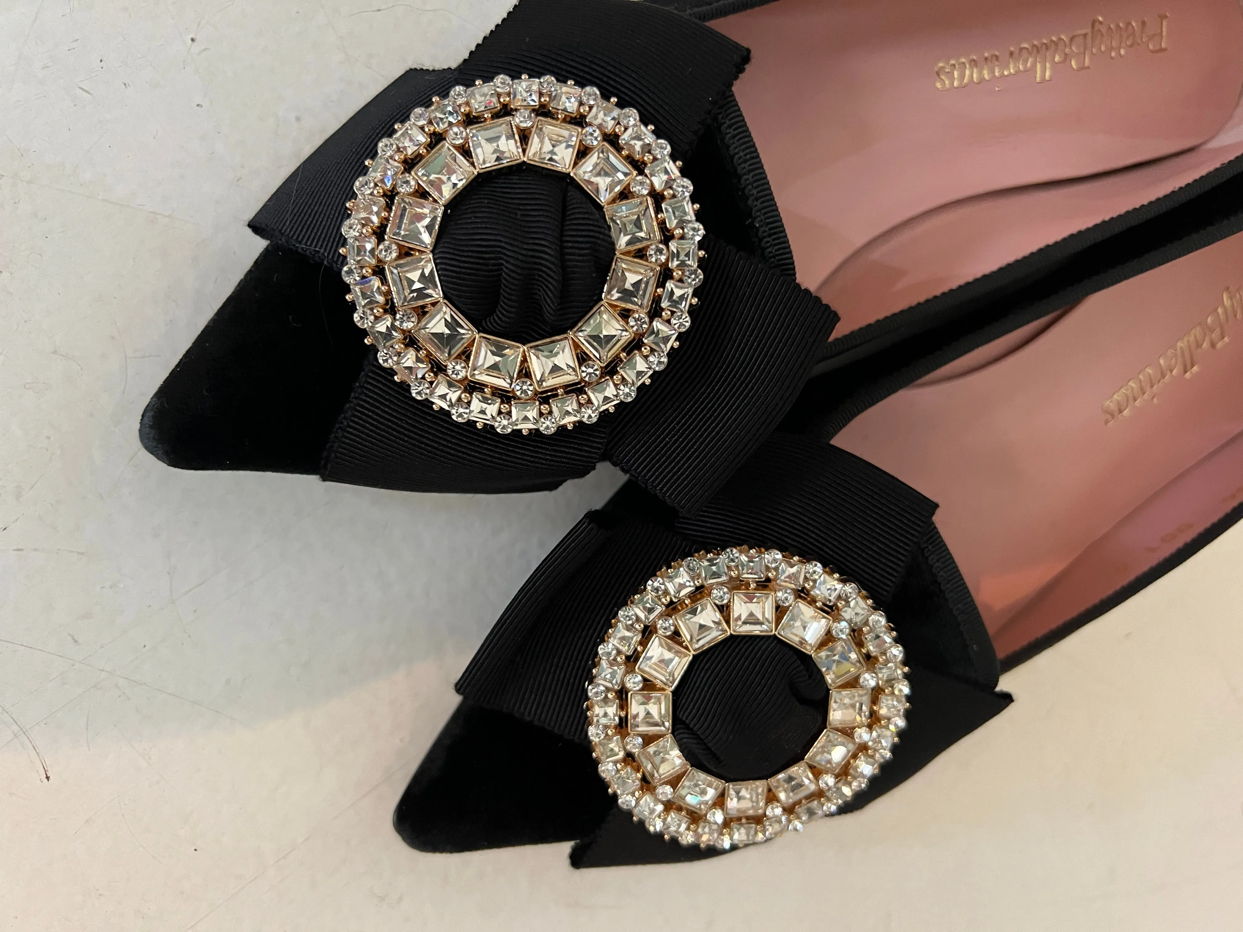 Pretty Ballerinas Black Velvet Crystal Buckle Ballerina