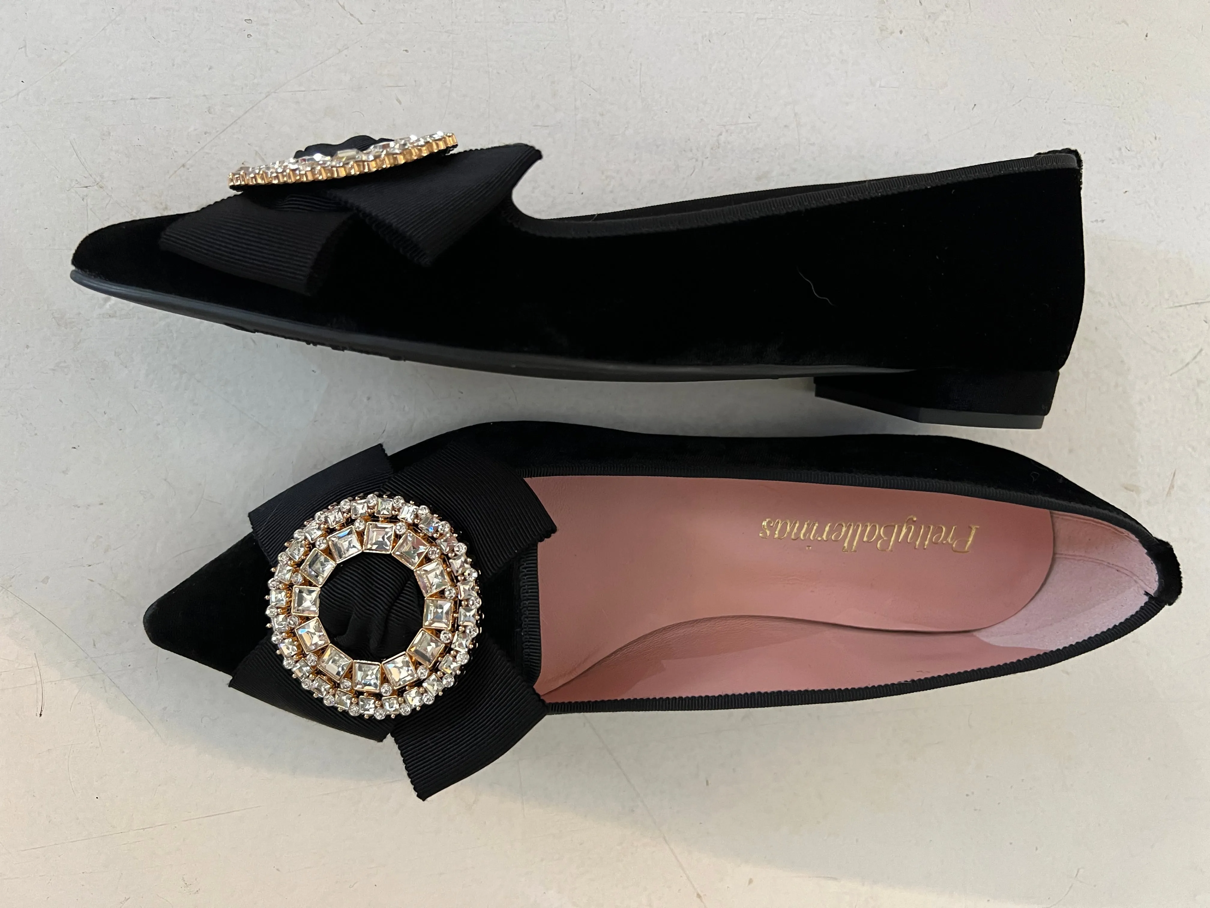 Pretty Ballerinas Black Velvet Crystal Buckle Ballerina
