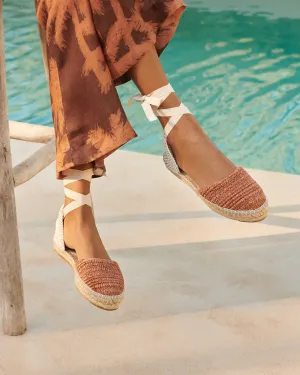 Raffia Stripes Flat Valenciana Espadrilles - G09P0 - Yucatán Orange Rust
