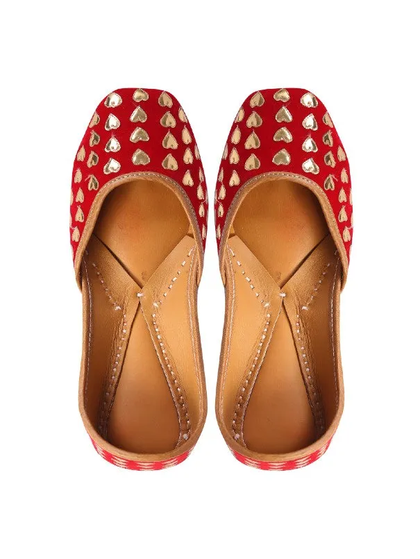 Red Heart - Red Embroidered Velvet Juttis
