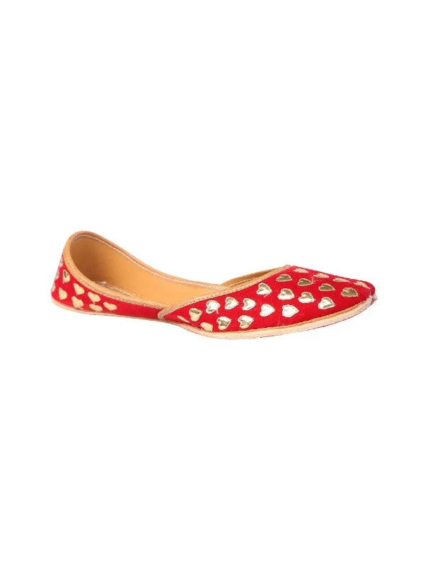 Red Heart - Red Embroidered Velvet Juttis
