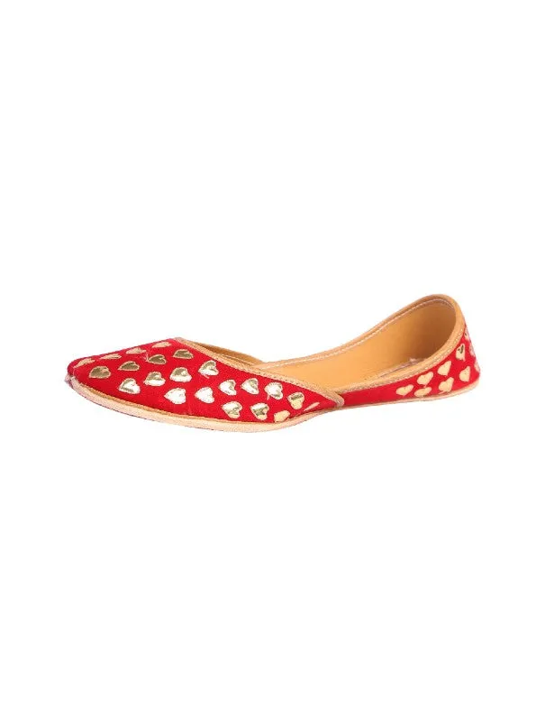 Red Heart - Red Embroidered Velvet Juttis
