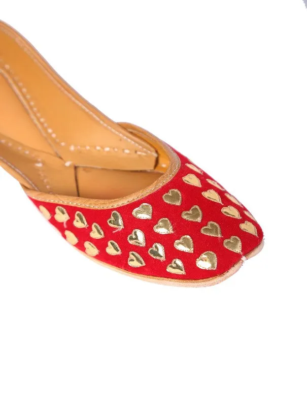 Red Heart - Red Embroidered Velvet Juttis