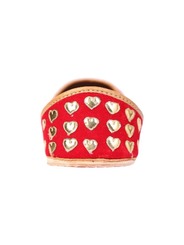 Red Heart - Red Embroidered Velvet Juttis